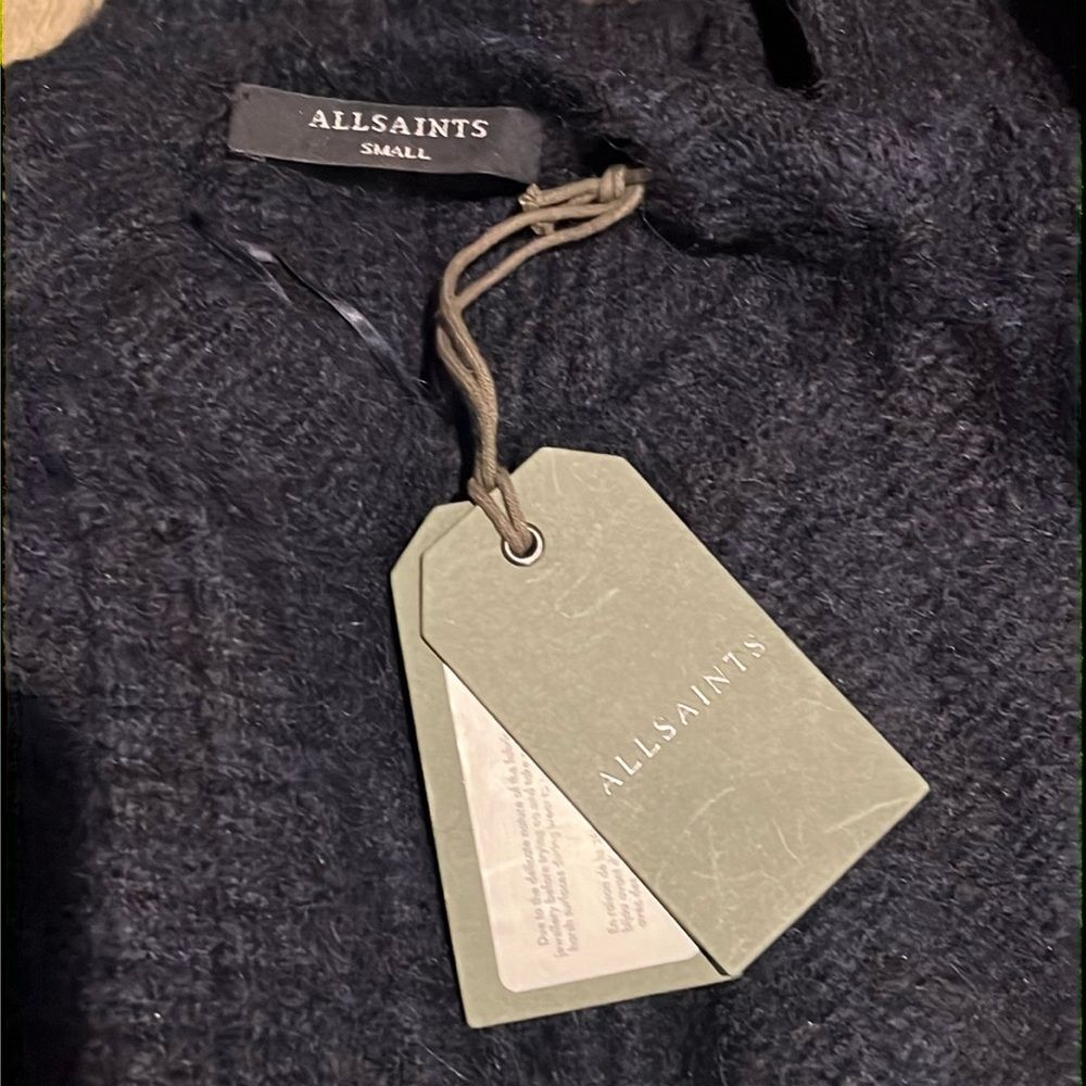 All Saints Selena Mixed Stitch Asymmetric Sweater Midnight Blue, NWT, Size S - Picture 10 of 12